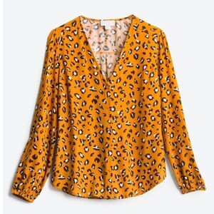 Vixbe Stitch Fix Catalen V Neck Leopard Animal Print Mustard Button Blouse